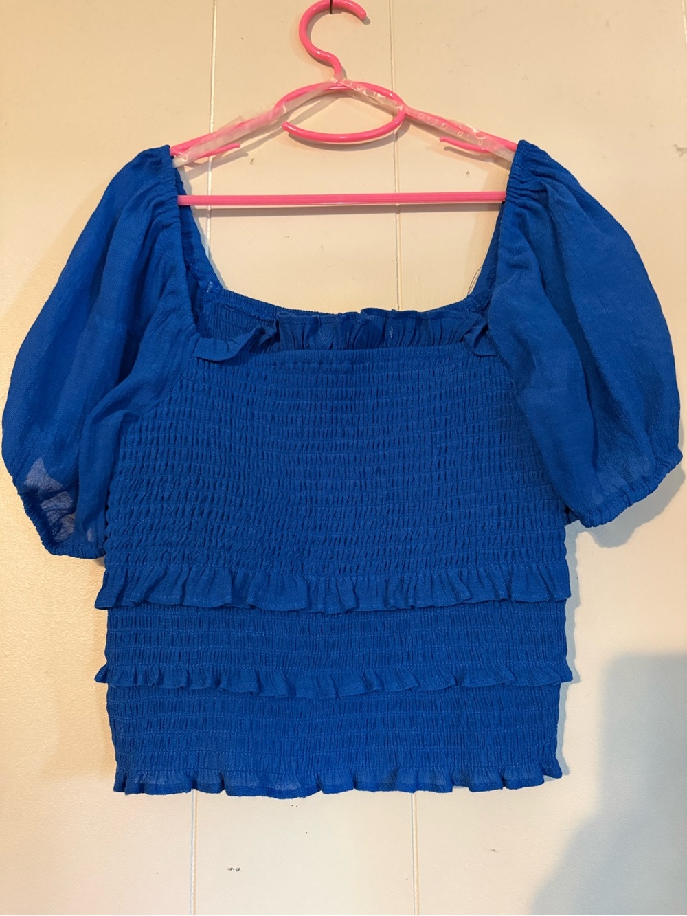 GAP Cobalt Blue Smocked Puff-Sleeve Crop Top